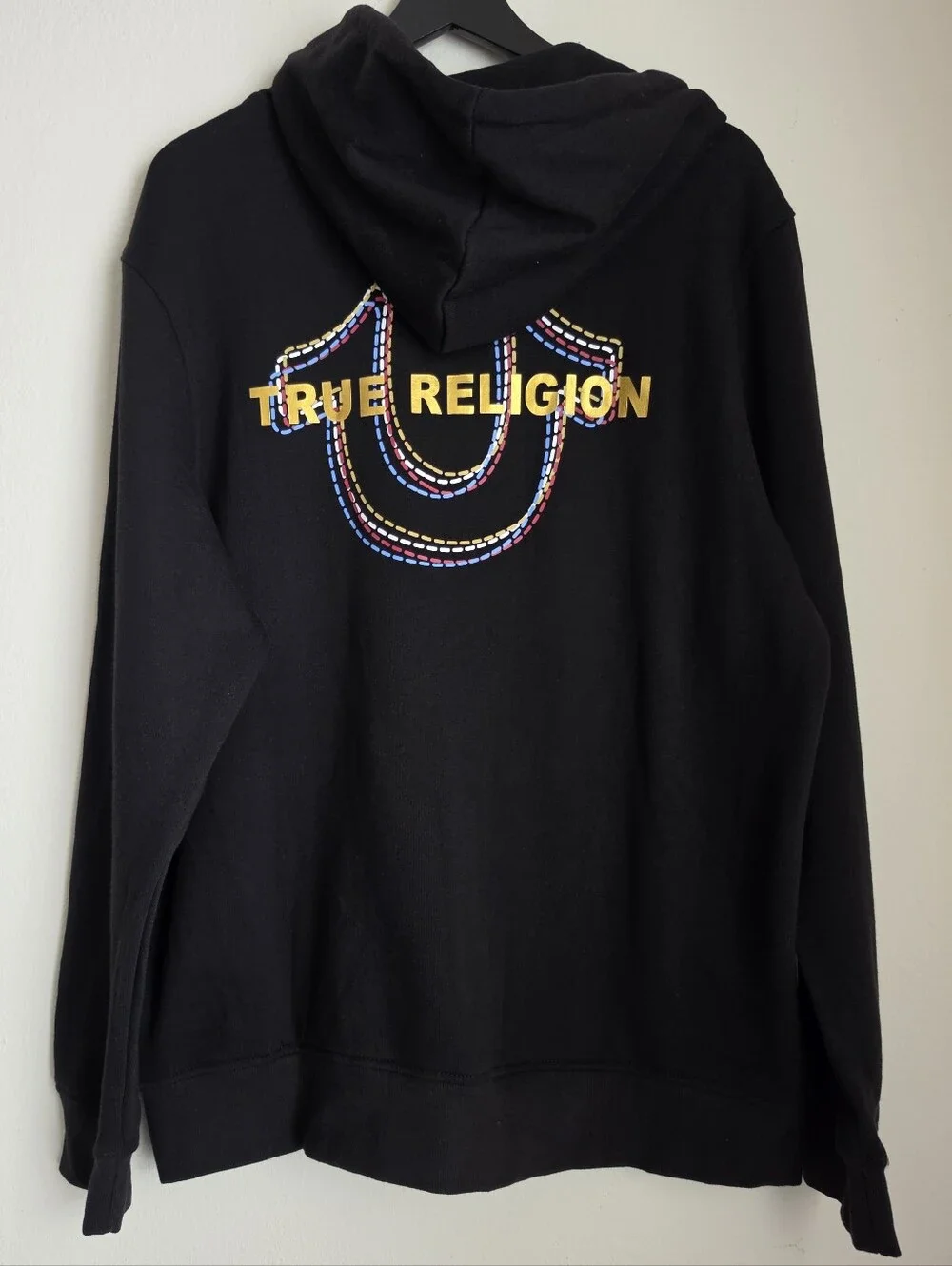 Men's True Religion Multi Horseshoe Black Zip Hoodie Sweatshirt Size XL New